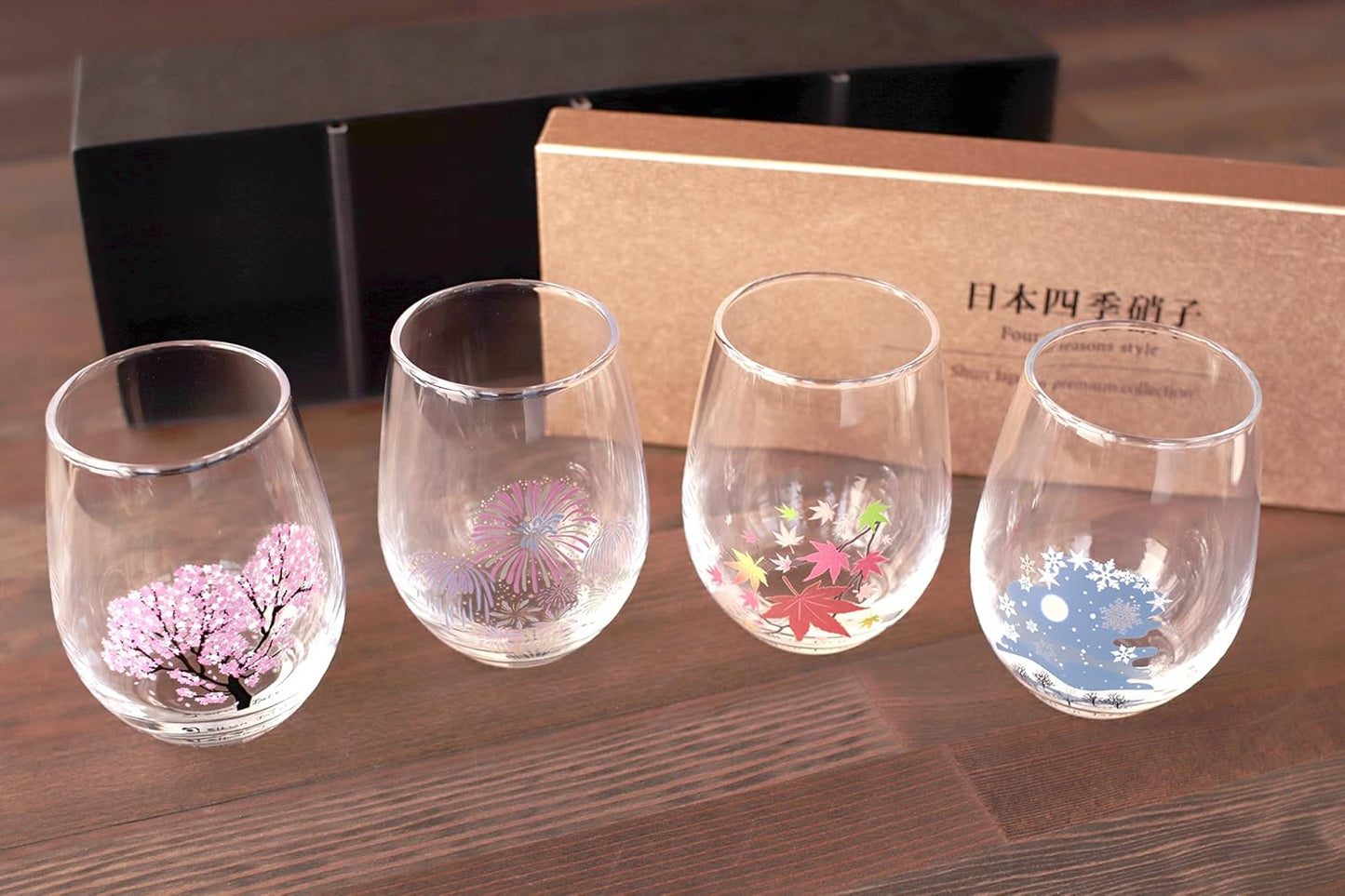 Marumo Takagi Pottery – Cold Sensation Japanese Four Seasons Free Glass Set – 4 Pieces
