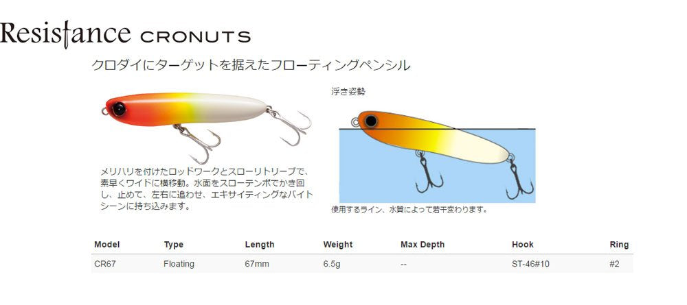 タックルハウス(TackleHouse) ペンシルベイト レジスタンス クロナッツ フローティング CR ルアー