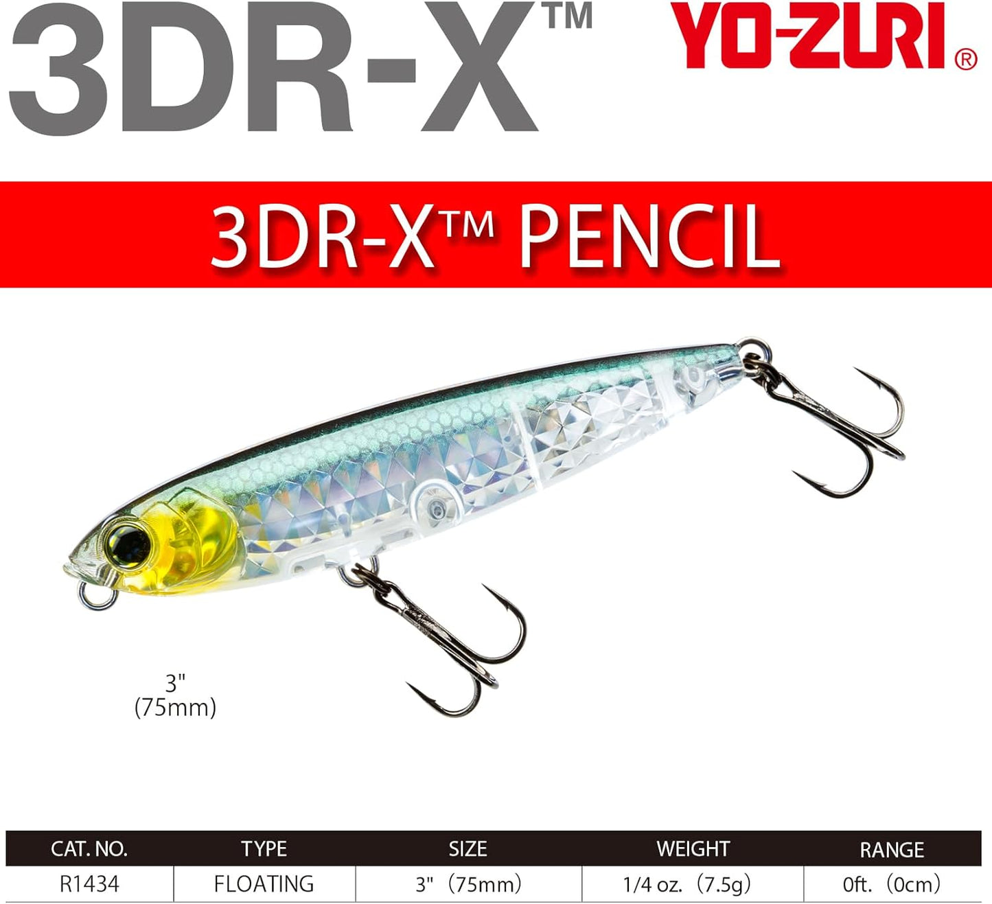 YO-ZURI 3DR-X Pencil Floating 75mm Bass Lure