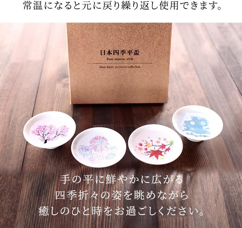 Marumo Takagi Pottery – Hira-zara Cold Sensation Japanese Four Seasons Set – 4 Pieces