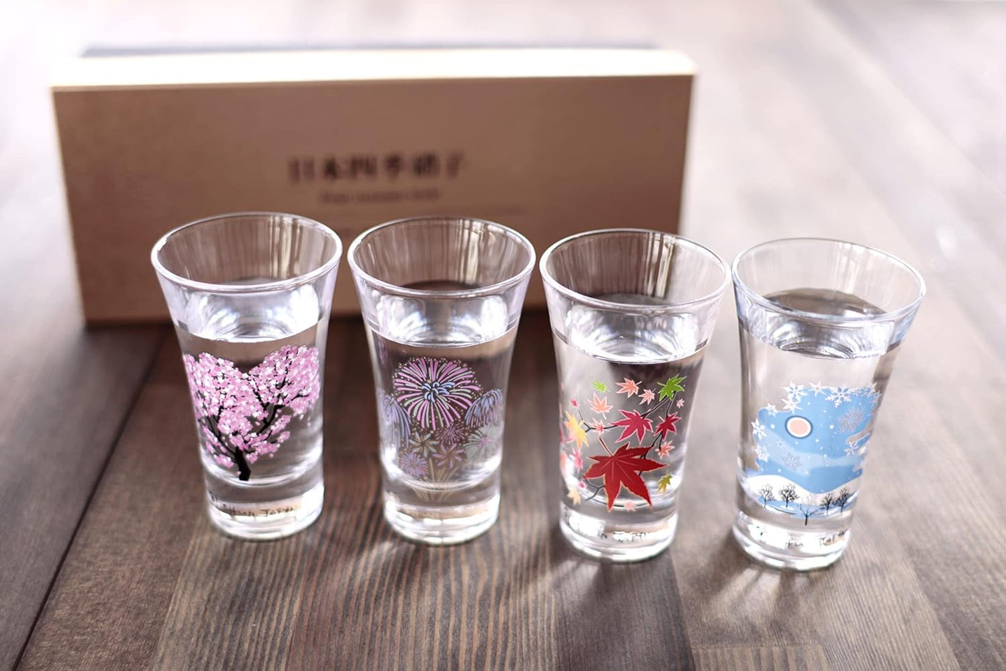 Marumo Takagi Pottery – Cold Sensation Japanese Four Seasons Sake Glass Set – 4 Pieces
