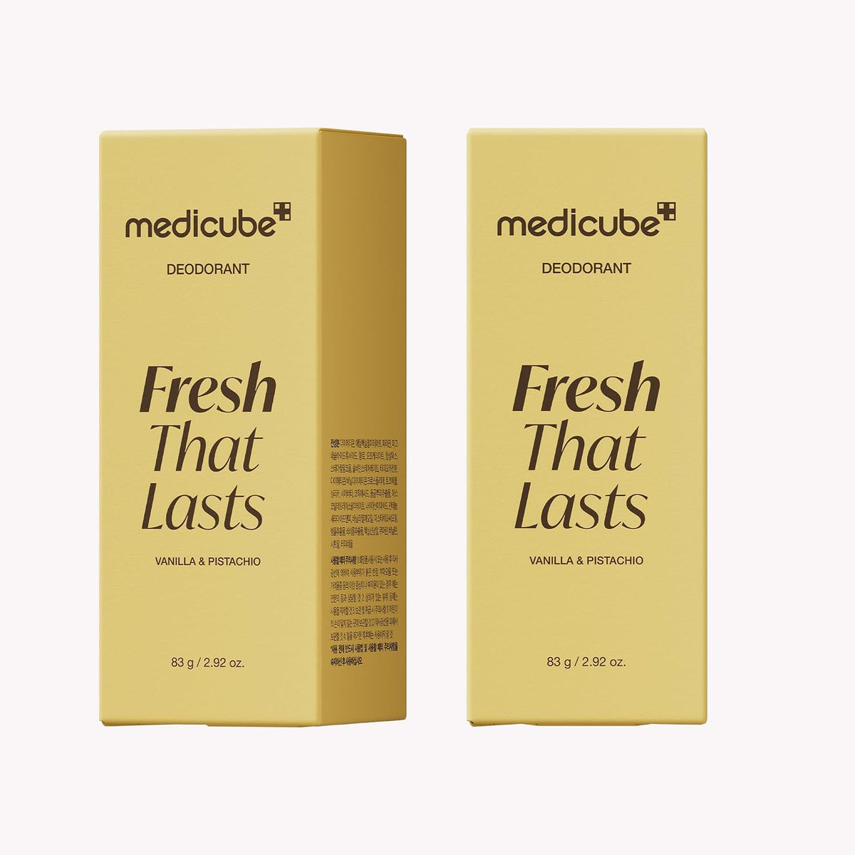 MEDICUBE Fresh That Lasts Deodorant Vanilla Pistachio 83g packaging box front and side
