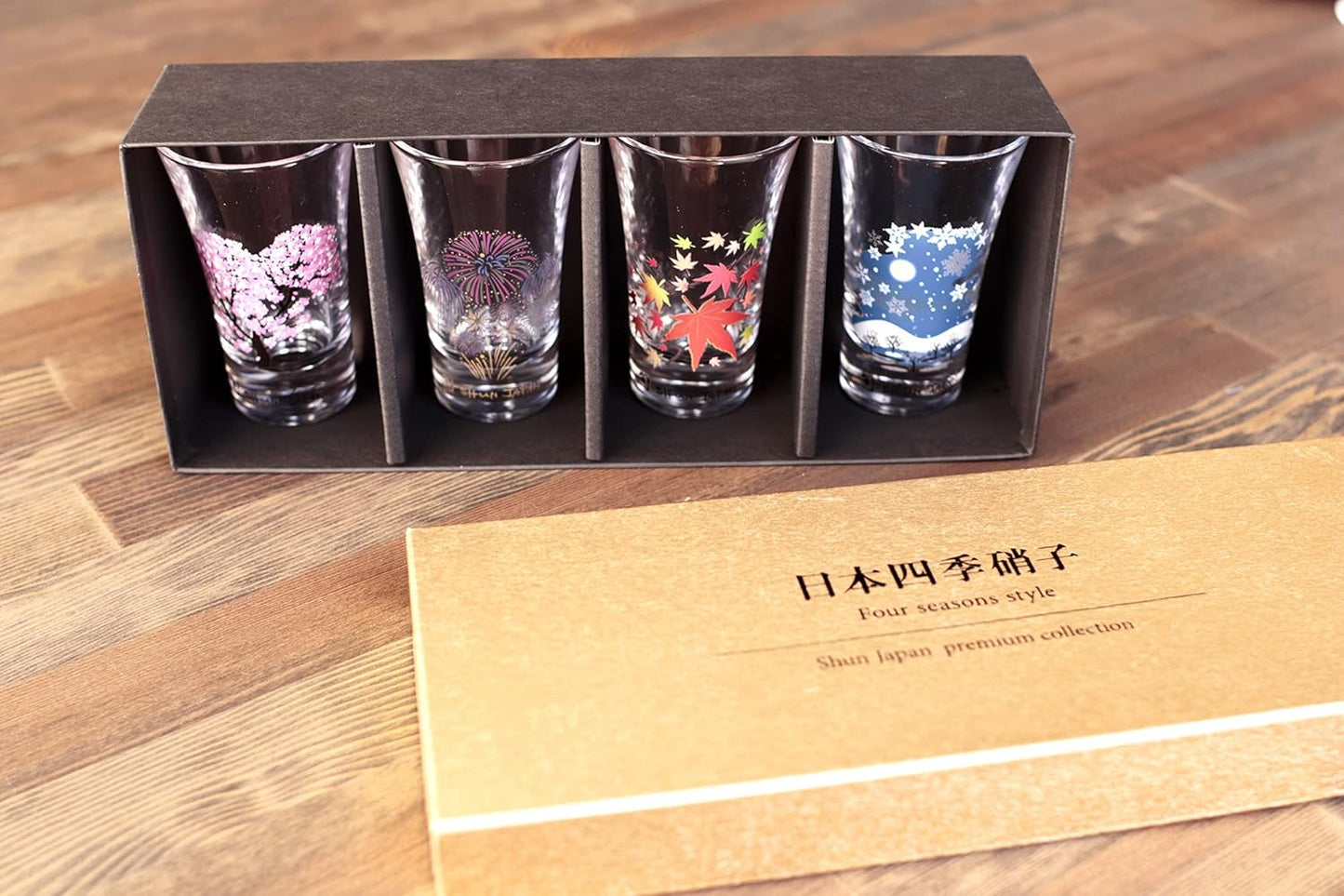 Marumo Takagi Pottery – Cold Sensation Japanese Four Seasons Sake Glass Set – 4 Pieces