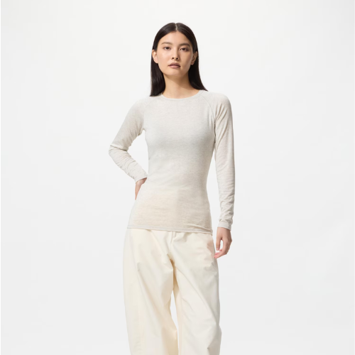 UNIQLO HEATTECH Extra Warm Cashmere Blend Crew Neck T – Color: 02 LIGHT GRAY