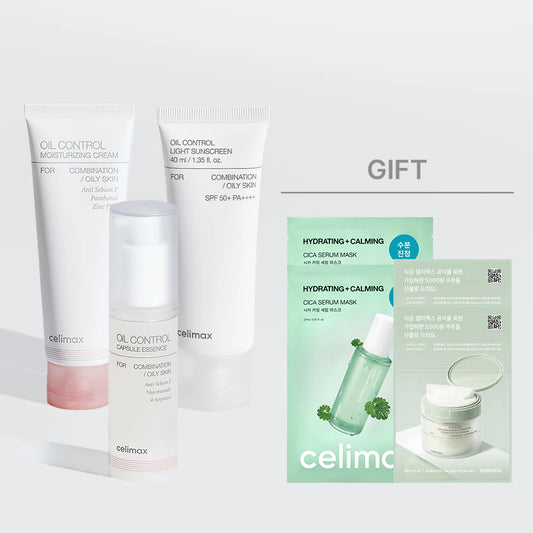 CELIMAX Oil Control Kit de 3 Peças – Essence 30ml + Protetor Solar 40ml + Creme Hidratante 80ml