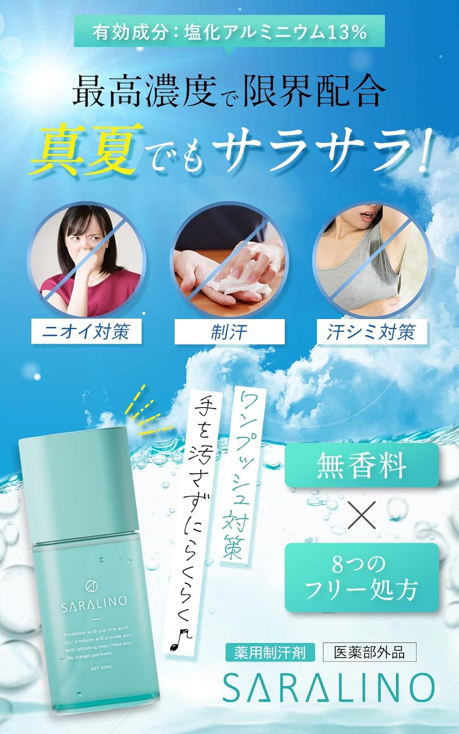 SARALINO Antiperspirant Spray 50mL – Japan-Made Sweat Control
