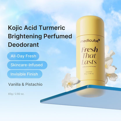 MEDICUBE Fresh That Lasts Deodorant Vanilla Pistachio 83g Kojic Acid Turmeric brightening all-day fresh skincare-infused invisible finish