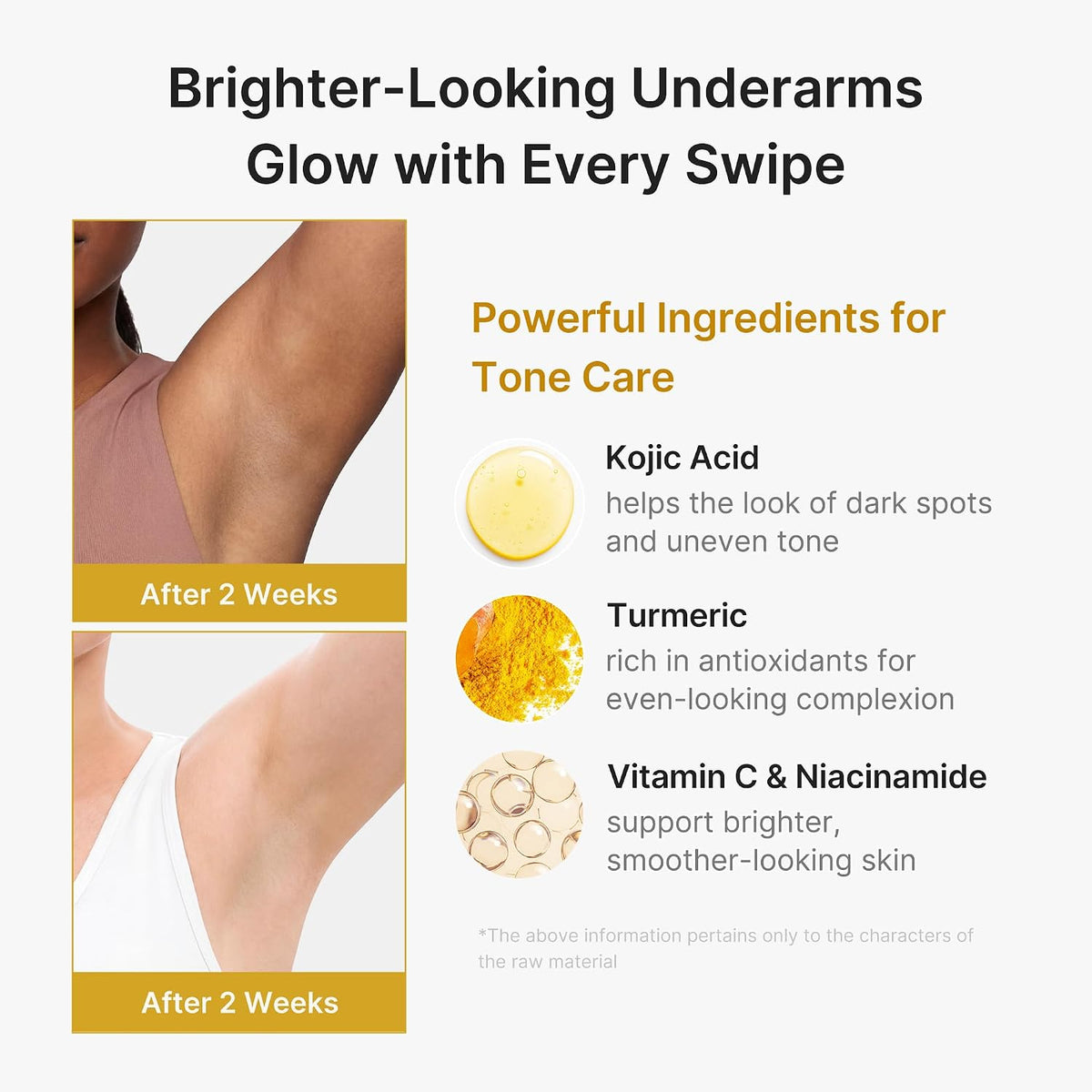 MEDICUBE Fresh That Lasts Deodorant brighter-looking underarms after 2 weeks with Kojic Acid Turmeric Vitamin C and Niacinamide