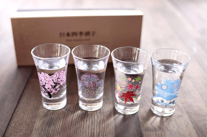 Marumo Takagi Pottery – Cold Sensation Japanese Four Seasons Sake Glass Set – 4 Pieces