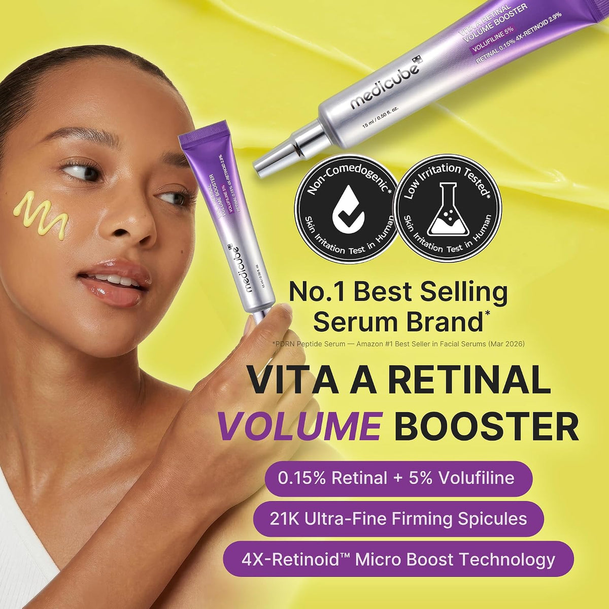 MEDICUBE Vita A Retinal Volume Booster 15ml with 0.15% Retinal 5% Volufiline and 4X-Retinoid Micro Boost technology non-comedogenic low irritation tested