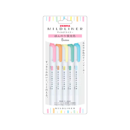 ZEBRA MILDLINER – Soft Fluorescent 5 Color Set WKT7-5C-N