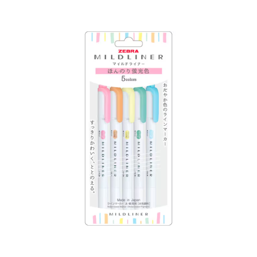 ZEBRA MILDLINER – Soft Fluorescent 5 Color Set WKT7-5C-N