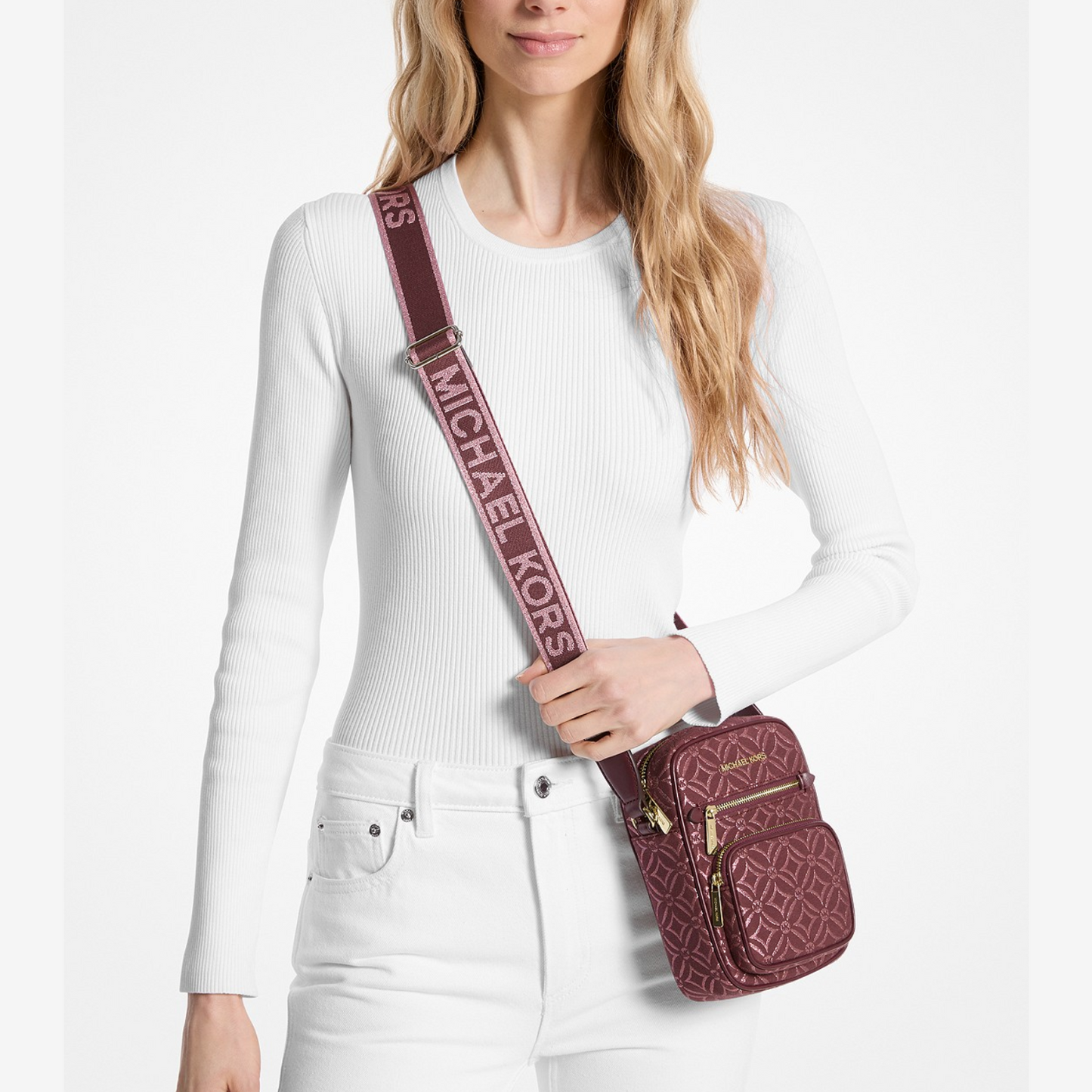 MICHAEL KORS OUTLET – JET SET ITEM Metallic Logo Jacquard Crossbody Medium
