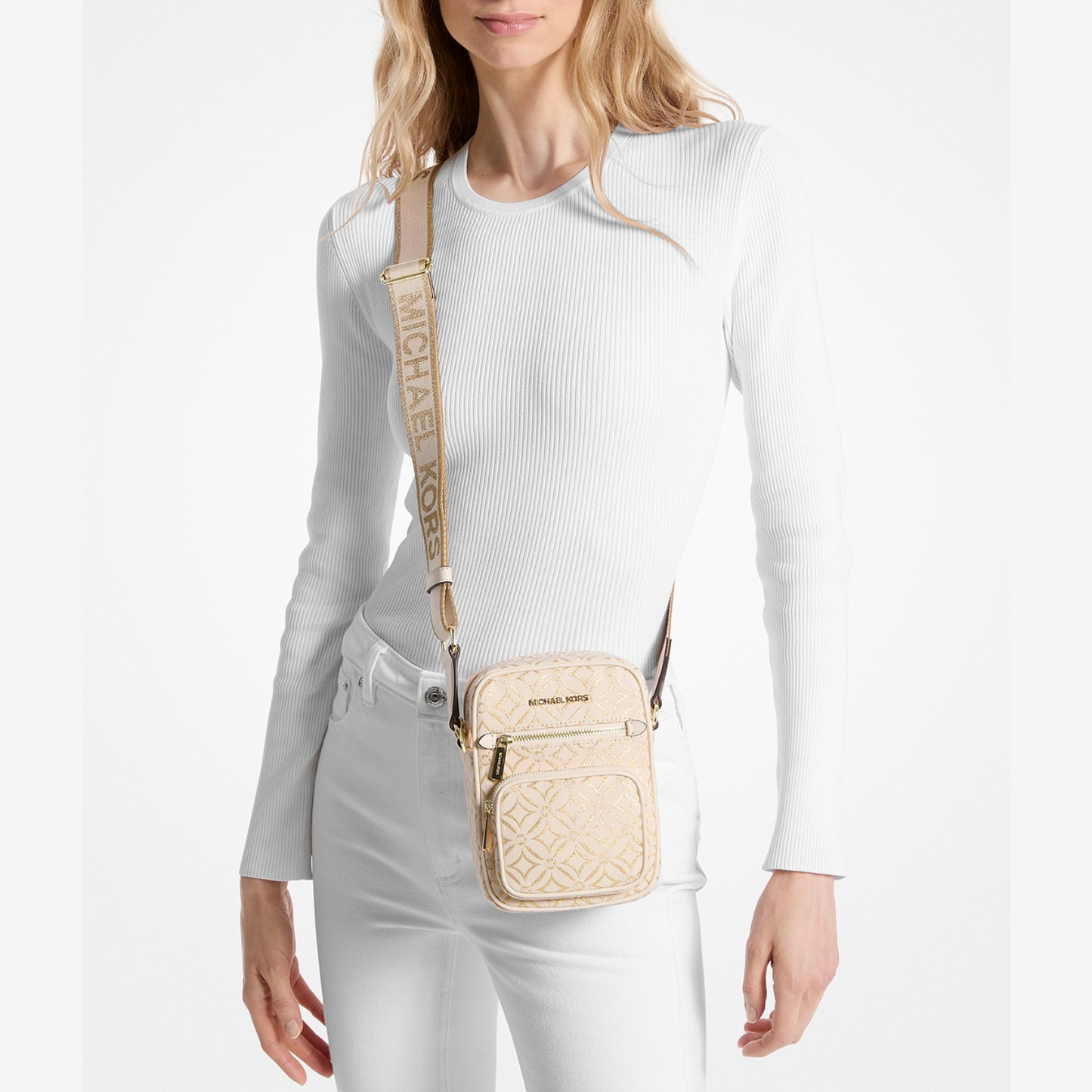 MICHAEL KORS OUTLET – JET SET ITEM Metallic Logo Jacquard Crossbody Medium