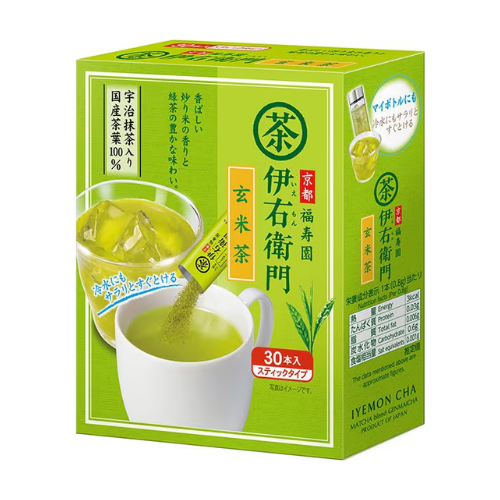Iyemon Instant Genmaicha Tea Sticks – 0.8g x 30 Sticks (24g total)