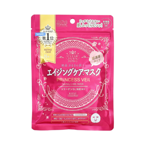 Máscara de cuidado antienvelhecimento CLEAR TURN Princess Veil – 8 folhas (máscara facial completa)