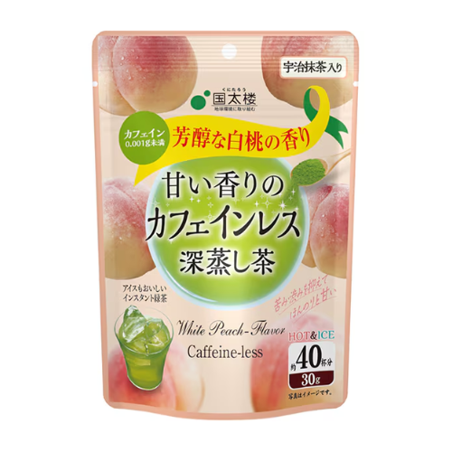 Kunitaro Decaffeinated Deep-Steamed Green Tea with White Peach Aroma – 30g (Instant, Resealable Pouch)
