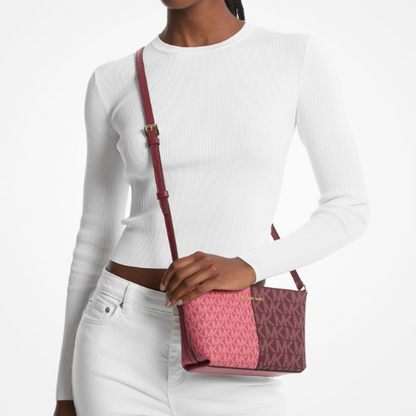 MICHAEL KORS OUTLET – Jet Set Two-Tone Crossbody Small – MK Signature (Oxblood Multi)