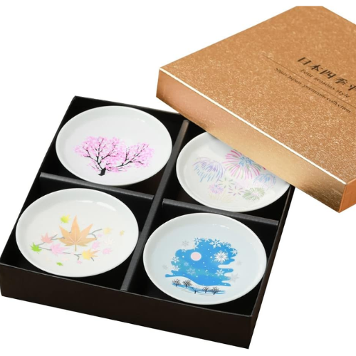Marumo Takagi Pottery – Hira-zara Cold Sensation Japanese Four Seasons Set – 4 Pieces
