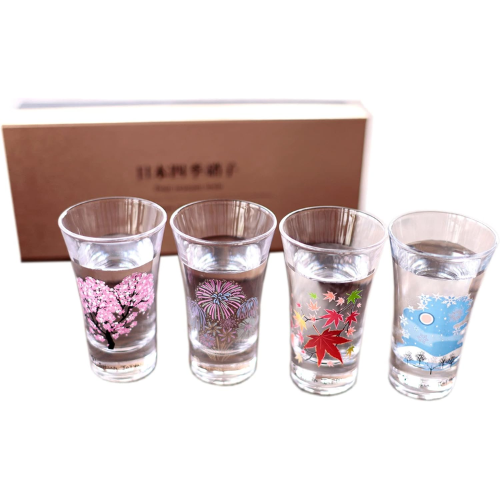 Marumo Takagi Pottery – Cold Sensation Japanese Four Seasons Sake Glass Set – 4 Pieces