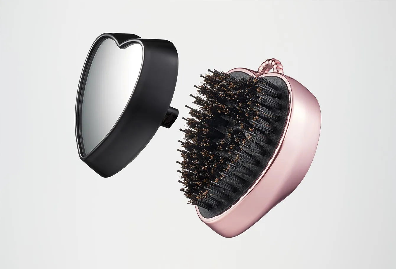 ReFa HEART BRUSH Charm – Mini Detangling Hairbrush with Mirror & Protective Cover